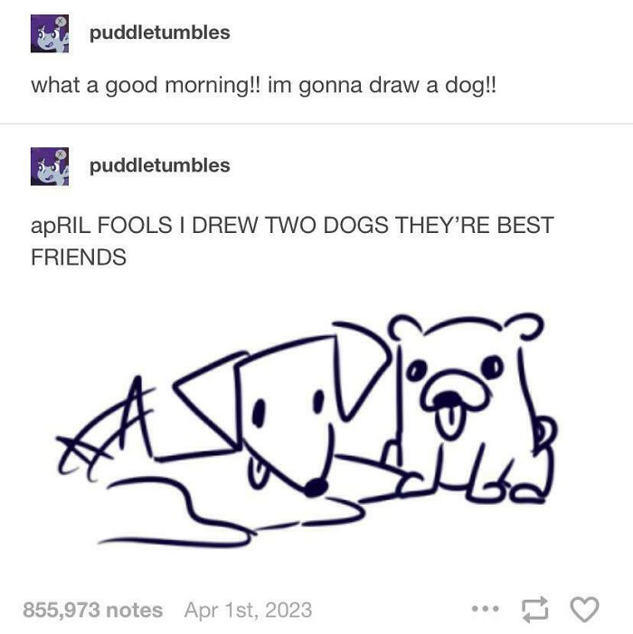 Tumblr artist puddletumbles shares a playful black line drawing of two dogs and celebrates internet art creativity.