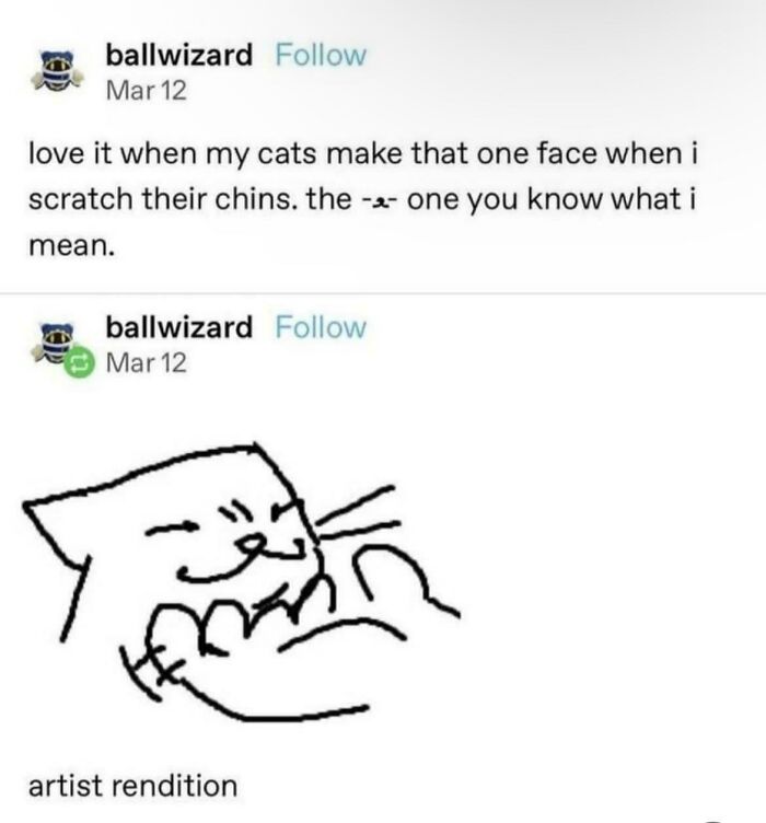 Tumblr artist drawing a cat enjoying chin scratches, showcasing unique and charming artist renditions.