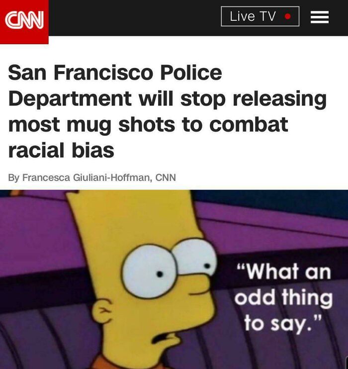 Screenshot of a news headline about mug shot policies paired with a Simpsons character expressing confusion, highlighting depressing posts.