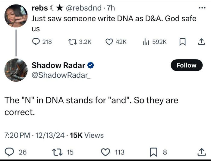 Twitter exchange showing a confusing post about DNA spelling, highlighting a depressing post from the stupidest time in history.