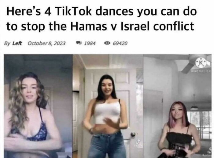 Screenshot of a post showing three women performing TikTok dances, illustrating depressing posts about current times.