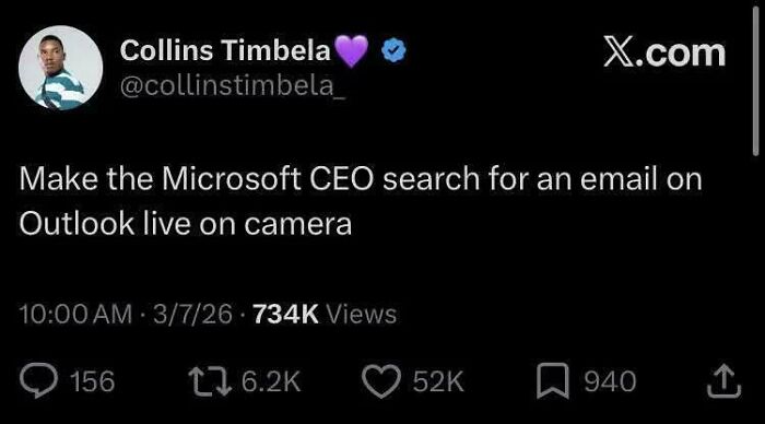 A Black Twitter user's tweet suggesting a Microsoft CEO search for an Outlook email live on camera, sparking discussions.