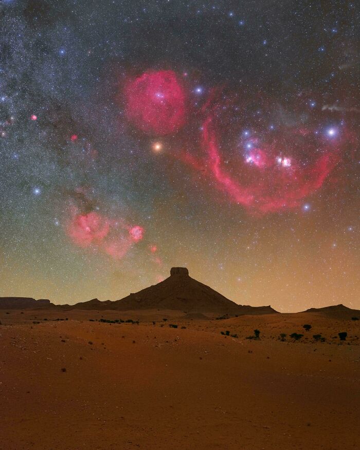 40-Minute Exposure Of Winter Nebulae Above Tajine Mountain In The Sahara
