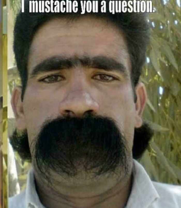Man with an extremely long, bushy mustache and thick unibrow, a prime example of bad hair mistakes.