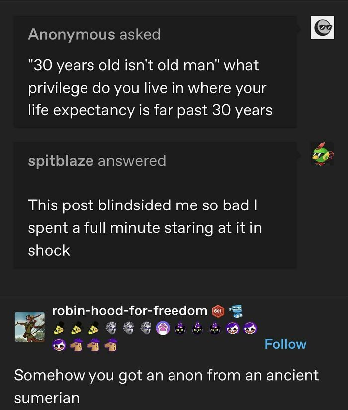A Tumblr post about life expectancy and being 30 years old, a wild gem. The internet refuses to forget this picture.