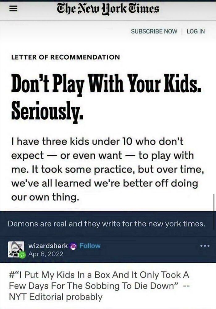 A New York Times article and a Tumblr post present contrasting views on parenting, sparking online debate as wild Tumblr gems.