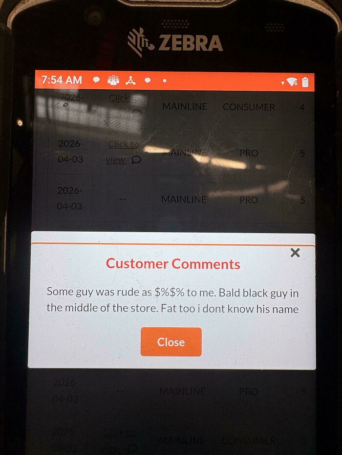 Mobile terminal screen displaying customer comment about a Home Depot employee
