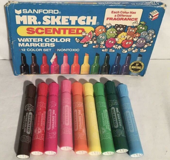 A box of Mr. Sketch scented water color markers, a nostalgic meme that takes 90s kids back.