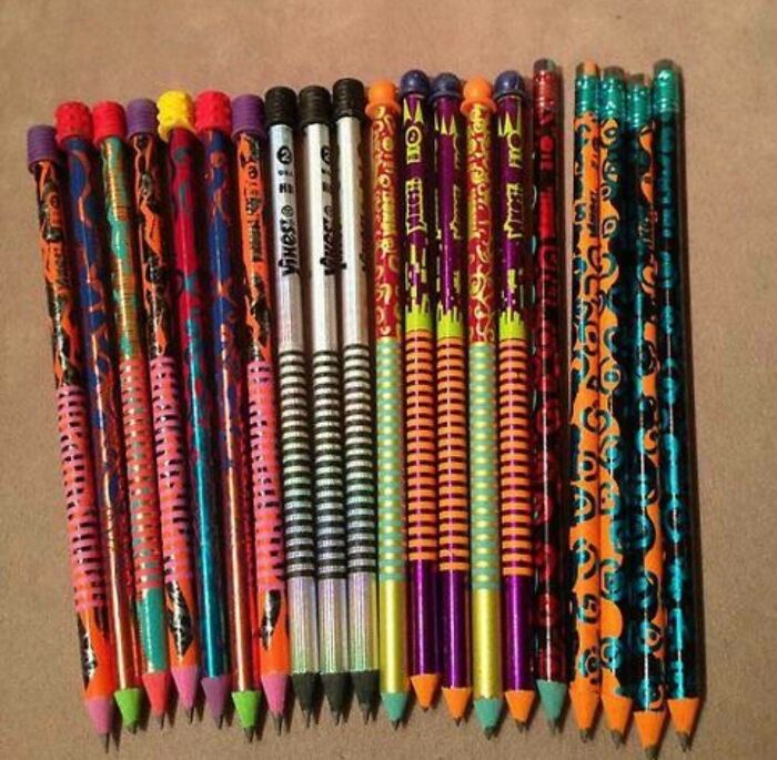 A collection of colorful 90s pencils, a nostalgic meme evoking childhood memories for every 90s kid.