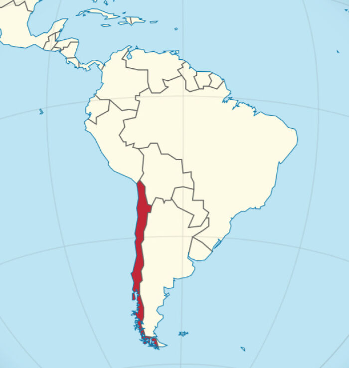 A map highlighting Chile in red as part of the not interesting community, showing its long, narrow shape.