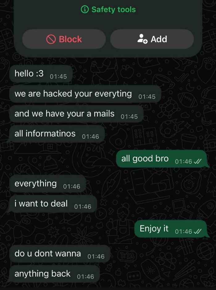 Screenshot of a strange chat exchange, highlighting oddly invested conversations in the not interesting community.