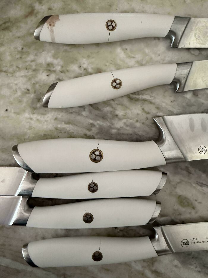 Cangshan Knife Handles All Cracking At The Rivet (Despite Never Being Run In The Dishwasher)