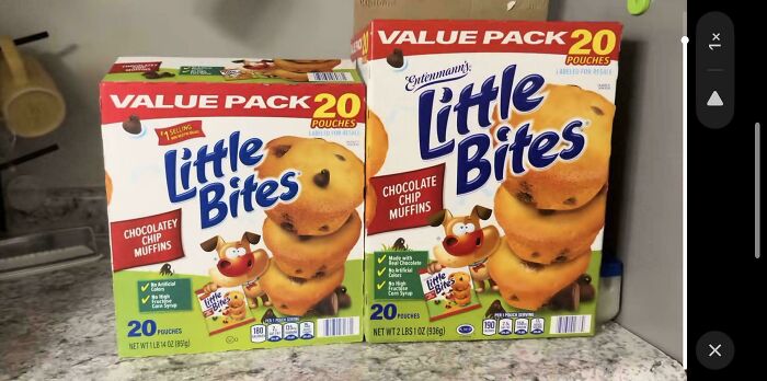 Comparison of two Little Bites value pack boxes with different sizes and colors