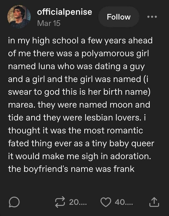 A Tumblr post by 'officialpenise' from Mar 15, sharing a story about polyamorous high schoolers, a wild Tumblr gem.