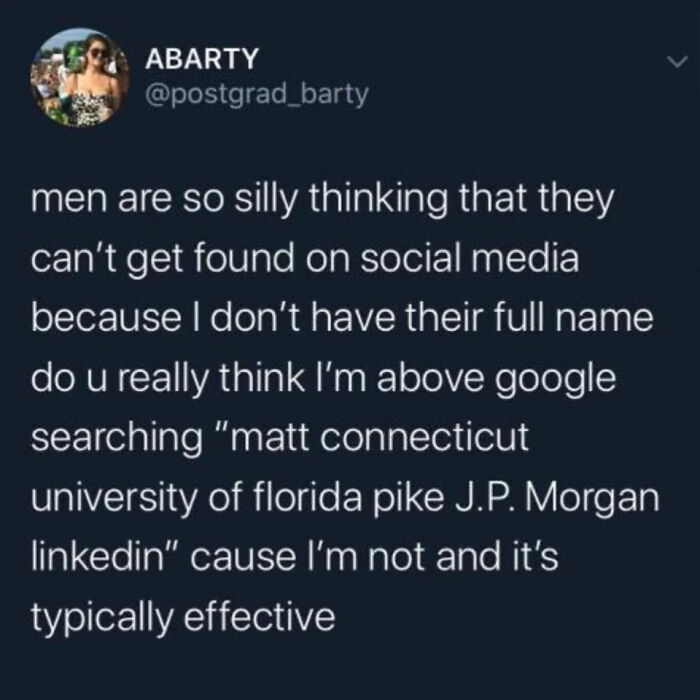 Tweet highlighting how people can get strangely specific and relatable with Google searching on social media to find others.