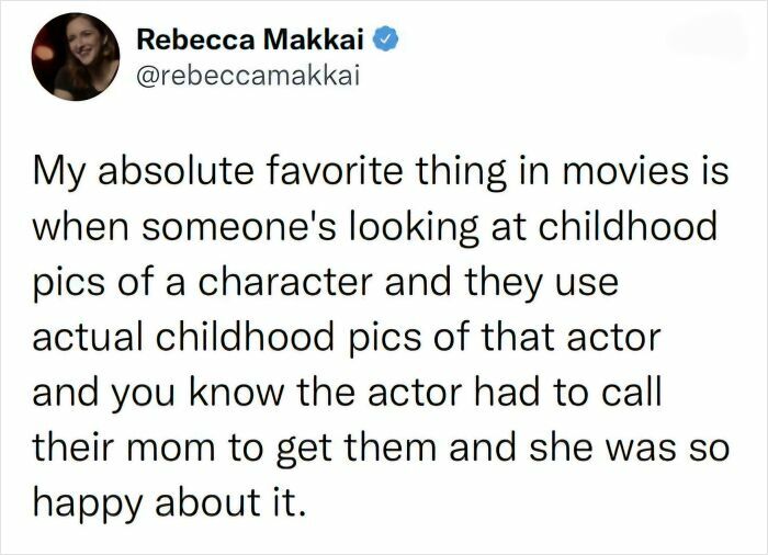 Tweet about favorite movie scenes using actual childhood photos, showing strangely specific and relatable moments.