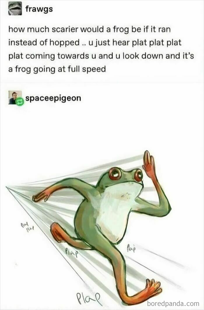 Humorous Tumblr artist drawing of a fast-running frog capturing unique internet art creativity.