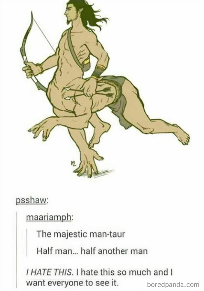 Illustration of a man-taur with two male torsos, one holding a bow, featured by Tumblr artists in internet fan art.