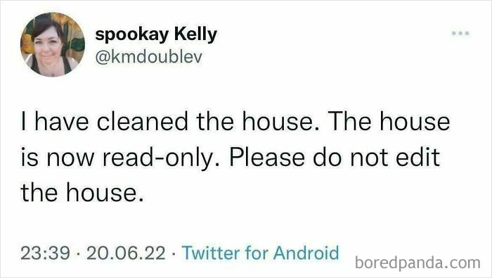 Programming meme showing a humorous tweet about setting the house to read-only to prevent edits, highlighting debugging struggle.