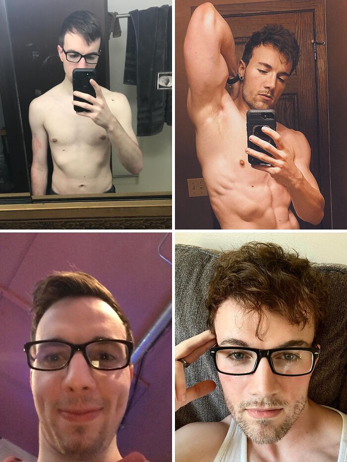 Before and after extreme glow-up transformations showing significant changes in appearance and confidence.