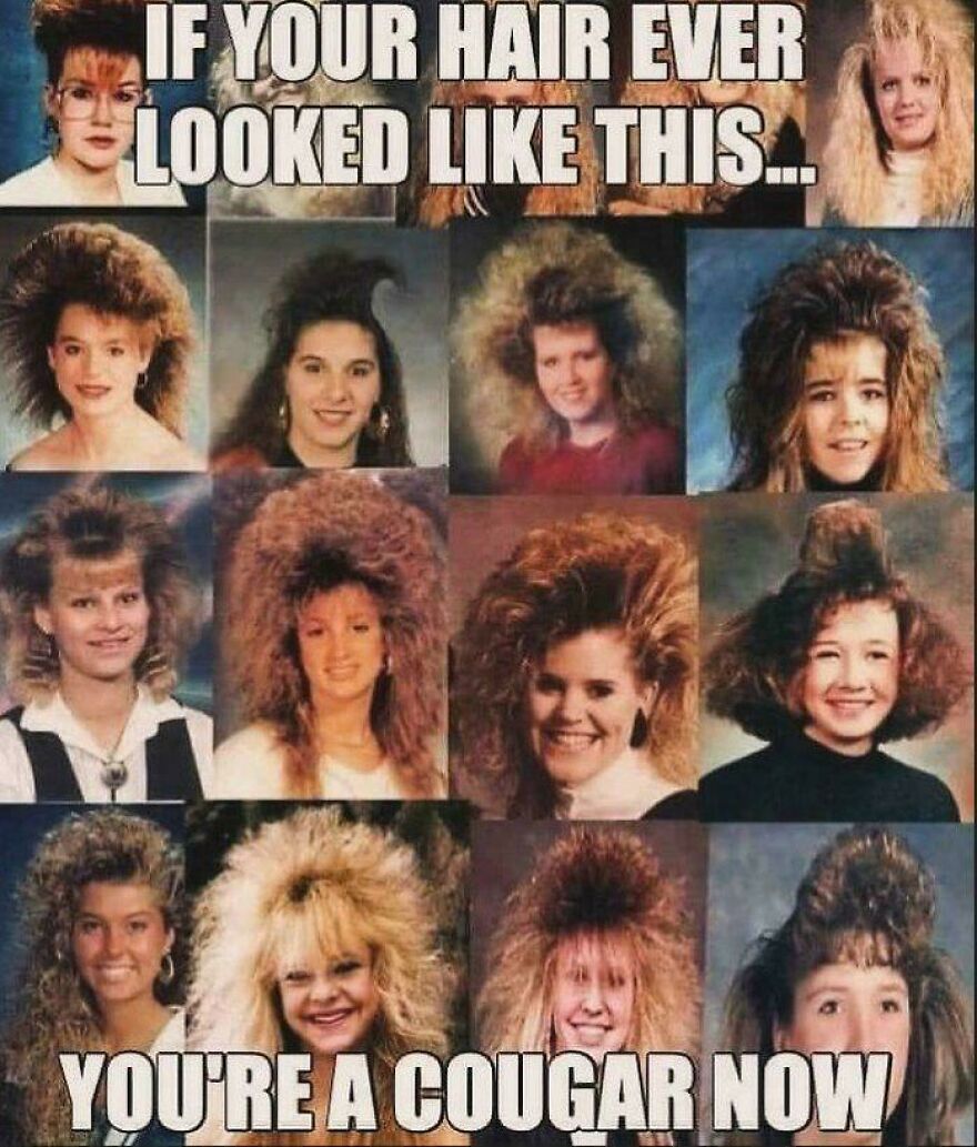Collage of women with big 1980s hairstyles showing a nostalgic look at parts of our lives that don’t exist anymore in the 80s.