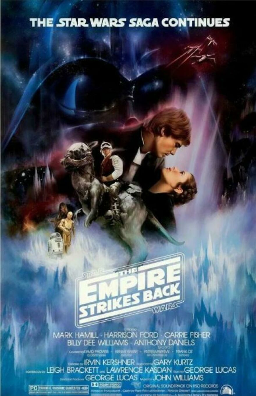 Classic 80s movie poster showcasing iconic scenes and characters from Star Wars, reflecting parts of 80s life and culture.