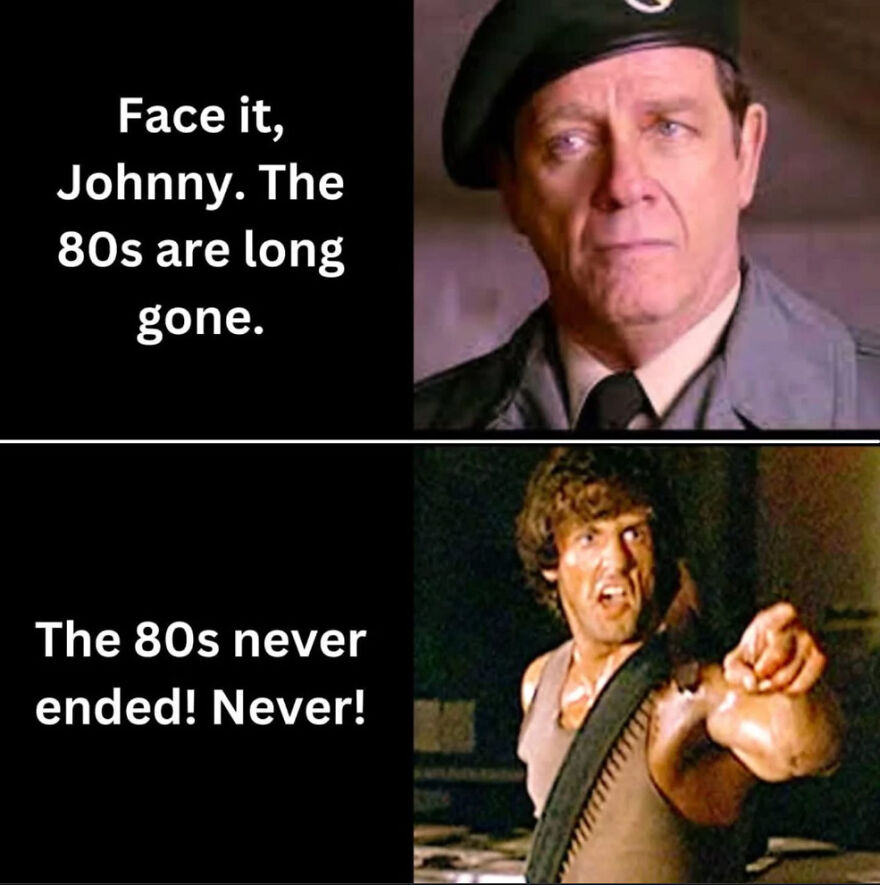 Two scenes from an 80s movie with text about the 80s showing nostalgic parts of our lives that no longer exist.