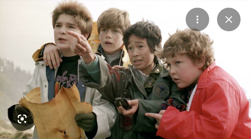 Four kids in vintage 80s clothing examining a torn map, representing 80s posts about parts of life gone by.