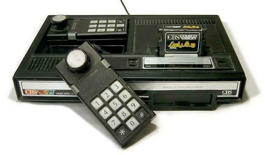 Vintage 80s CBS Coleco video game console with keypad controller, showcasing retro gaming technology from past decades.