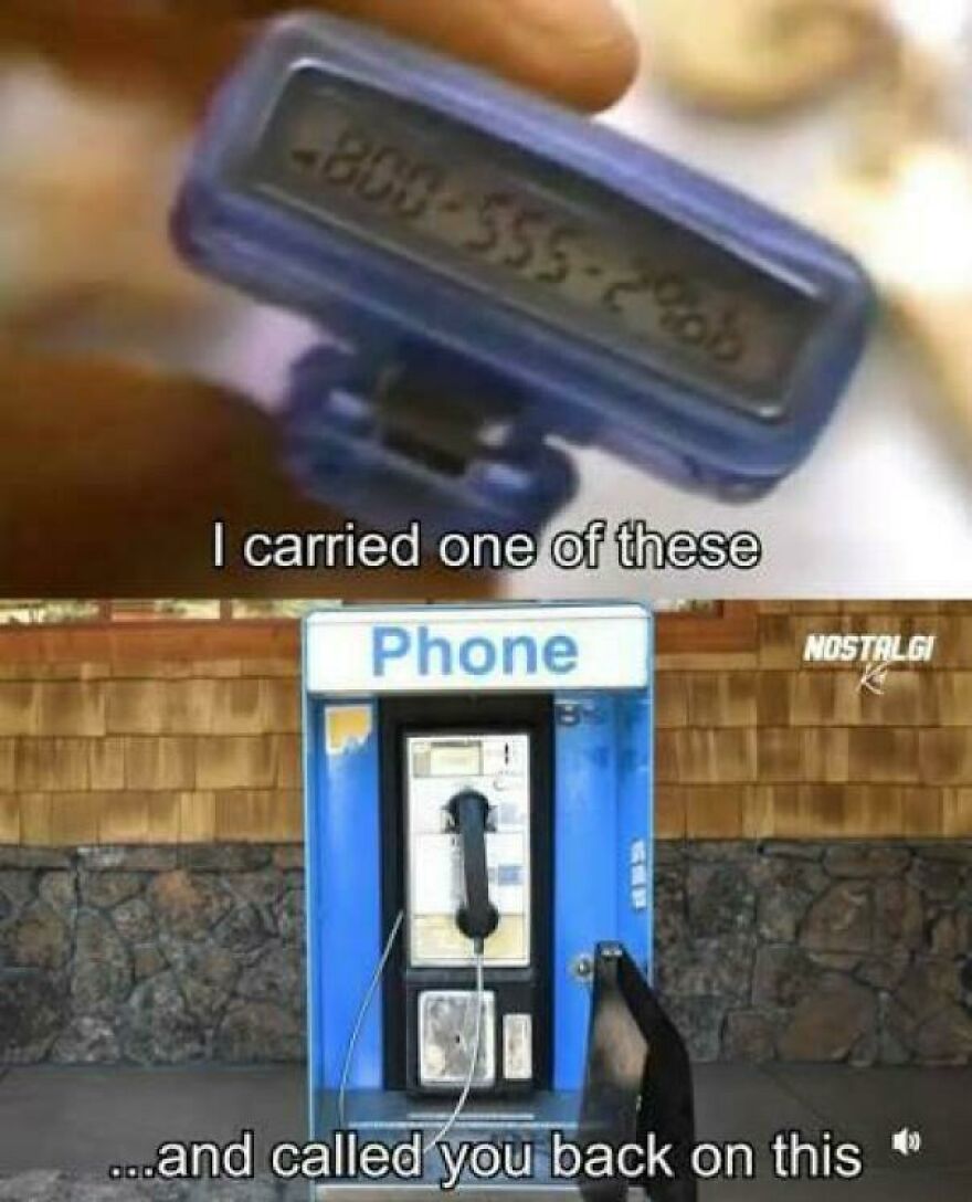 Vintage pager and public phone booth illustrating 80s technology from parts of our lives that don’t exist anymore.