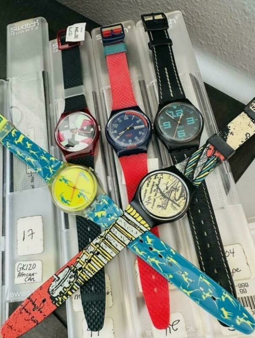 Collection of colorful vintage watches from the 80s showcasing styles and designs that no longer exist today