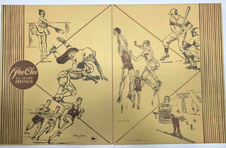 Vintage sports illustrations from the 80s showing football, basketball, baseball, and ski lift scenes reflecting past moments in life.