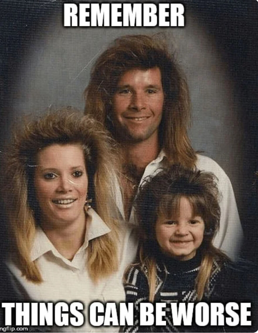 Family portrait with iconic 80s hairstyles, capturing nostalgic parts of 80s life that don’t exist anymore.
