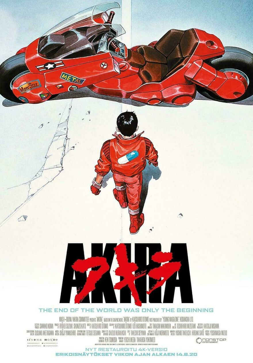 Futuristic 1980s motorcycle and character from Akira illustrating 80s posts about parts of our past that no longer exist.