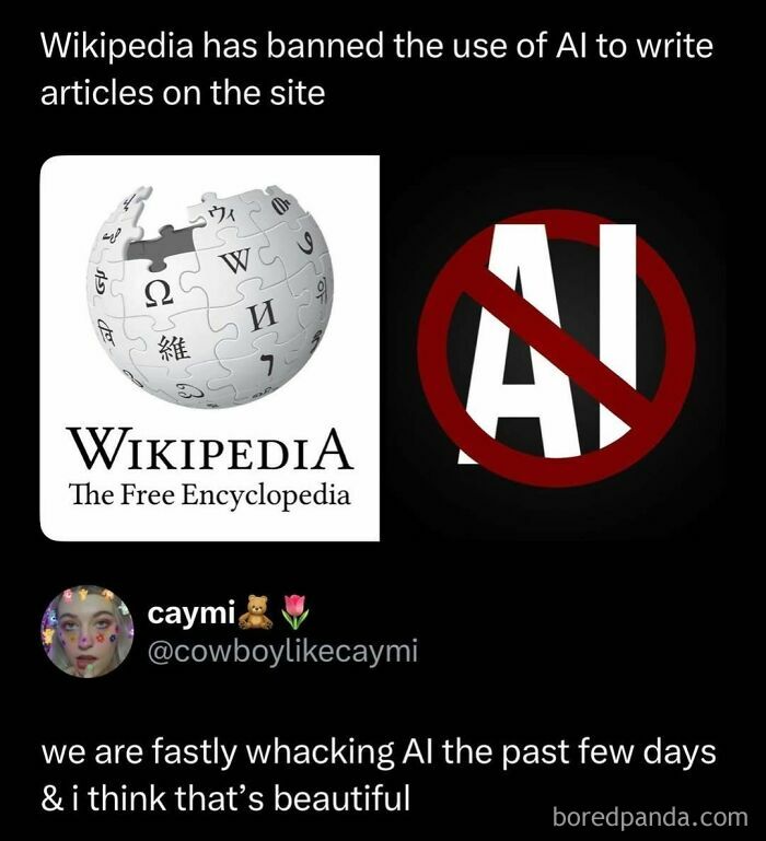 Wikipedia banning AI-written articles with a funny post about whacking AI, part of funny and interesting posts.