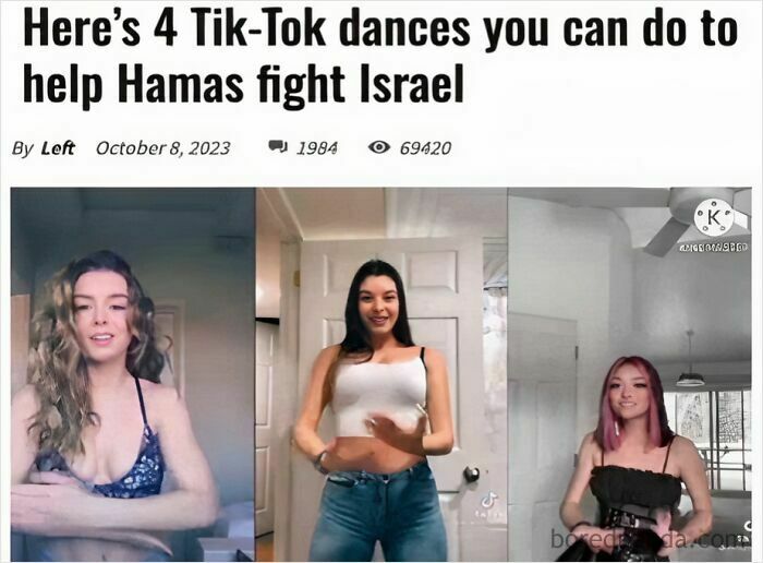 Screenshot of a post showing three women performing TikTok dances, illustrating depressing posts about current times.