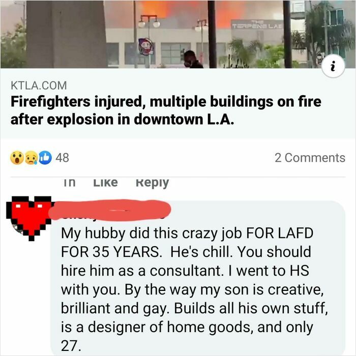 My Friend Is A TV Producer, Shared A Link About An Explosion In LA That Injured Firefighters. This Person Picked A Weird Time To Solicit Jobs For Her Family