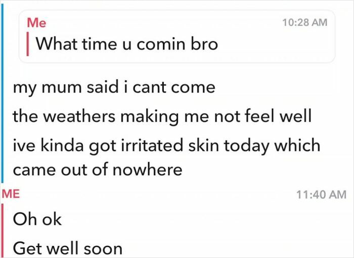 Text message conversation showing a friend making excuses, illustrating true colors of friends revealed online.