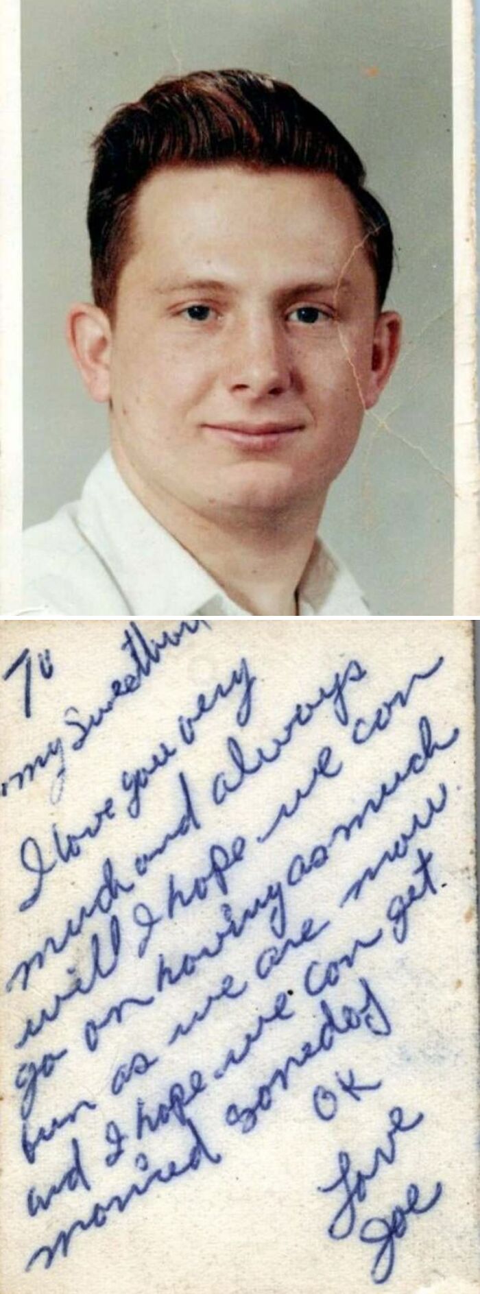 Vintage portrait of a young man paired with a handwritten love letter from decades ago reflecting heartfelt emotions.