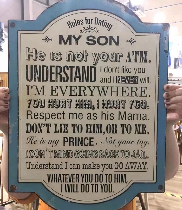 Cringey parents sign with rules for dating my son, including threats and possessive language. A truly embarrassing parent moment.