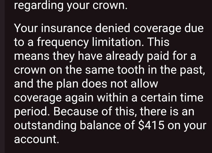 Alt text: Warning message about insurance denial and outstanding balance exemplifying dystopian issues in the United States.