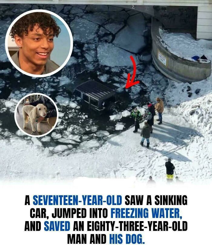 Uplifting posts: A hero saves an elderly man and his dog from a sinking car in freezing water.