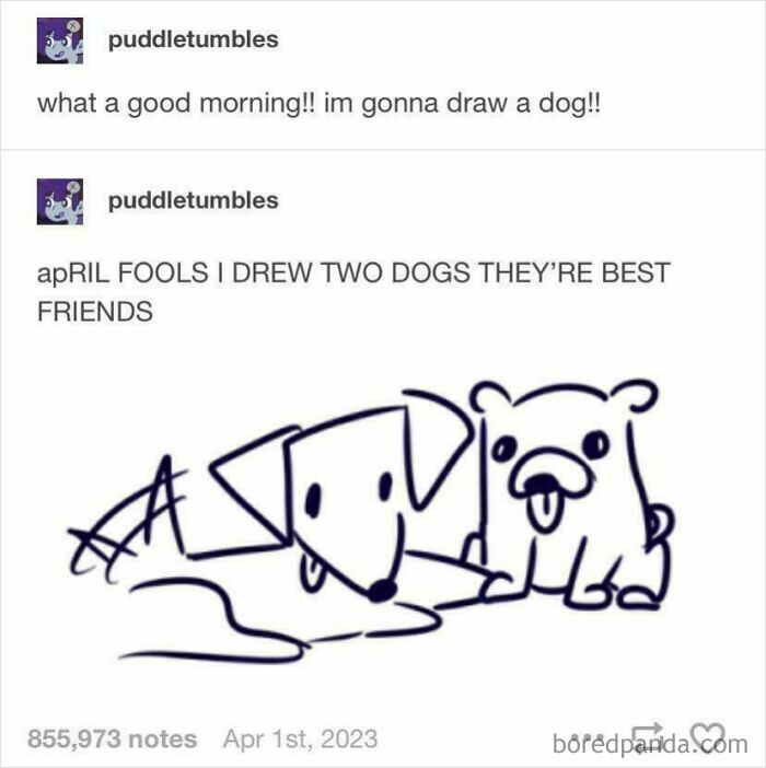 Tumblr artist puddletumbles shares a playful black line drawing of two dogs and celebrates internet art creativity.