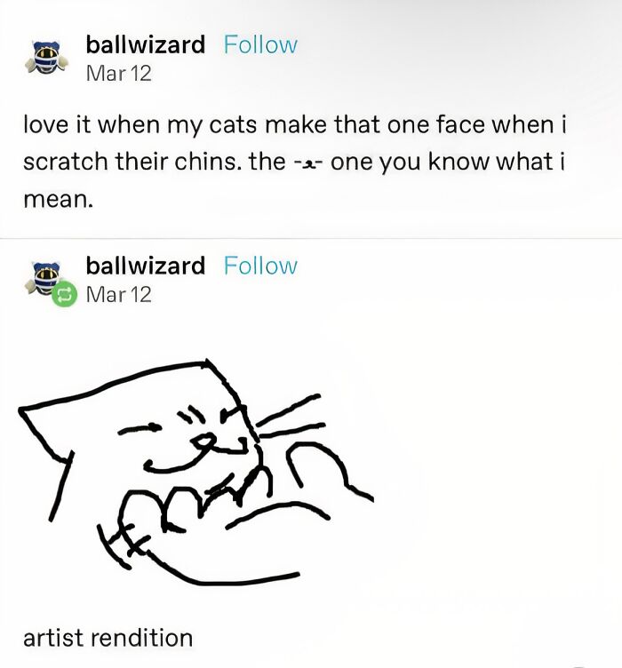 Tumblr artist drawing a cat enjoying chin scratches, showcasing unique and charming artist renditions.