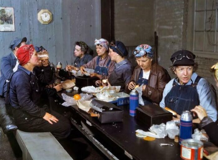Group Of Women Working In The Railroad Yards In Lunch Time, Circa 1943