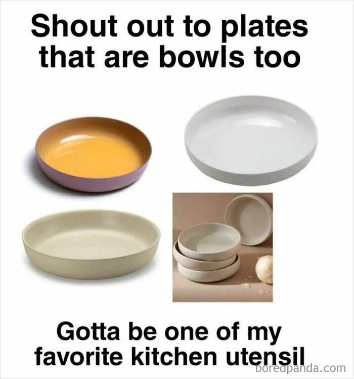 Assortment of plates that double as bowls, highlighting favorite kitchen utensils in restaurant industry secrets content.