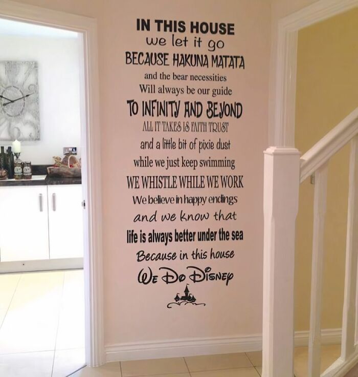 A wall decal with Disney quotes like Hakuna Matata and To Infinity and Beyond, a common sight for cringey parents.