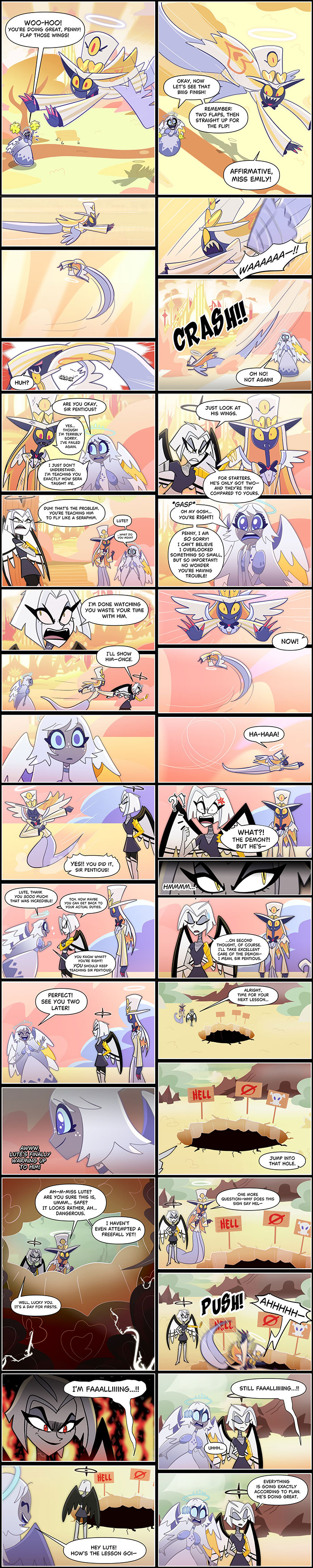 Comic panels from new Hazbin Hotel fanfics in comic form featuring characters in action and dialogue advancing the story.