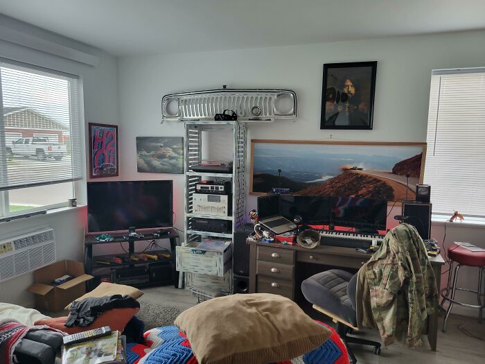 Wanna Change Up This Corner Of My Living Room. Should I Swap The Positions Of The Jeep Grill And Large Print?