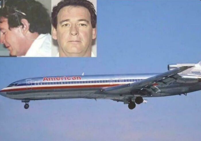 Man’s photo portrait collage above an American Airlines plane in flight, representing mysterious events and urban myths.